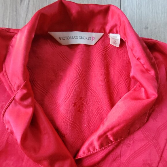Victoria's Secret Red XS Womens PJ Set Button Up Top Brushed Cotton VTG Festive - Picture 3 of 16